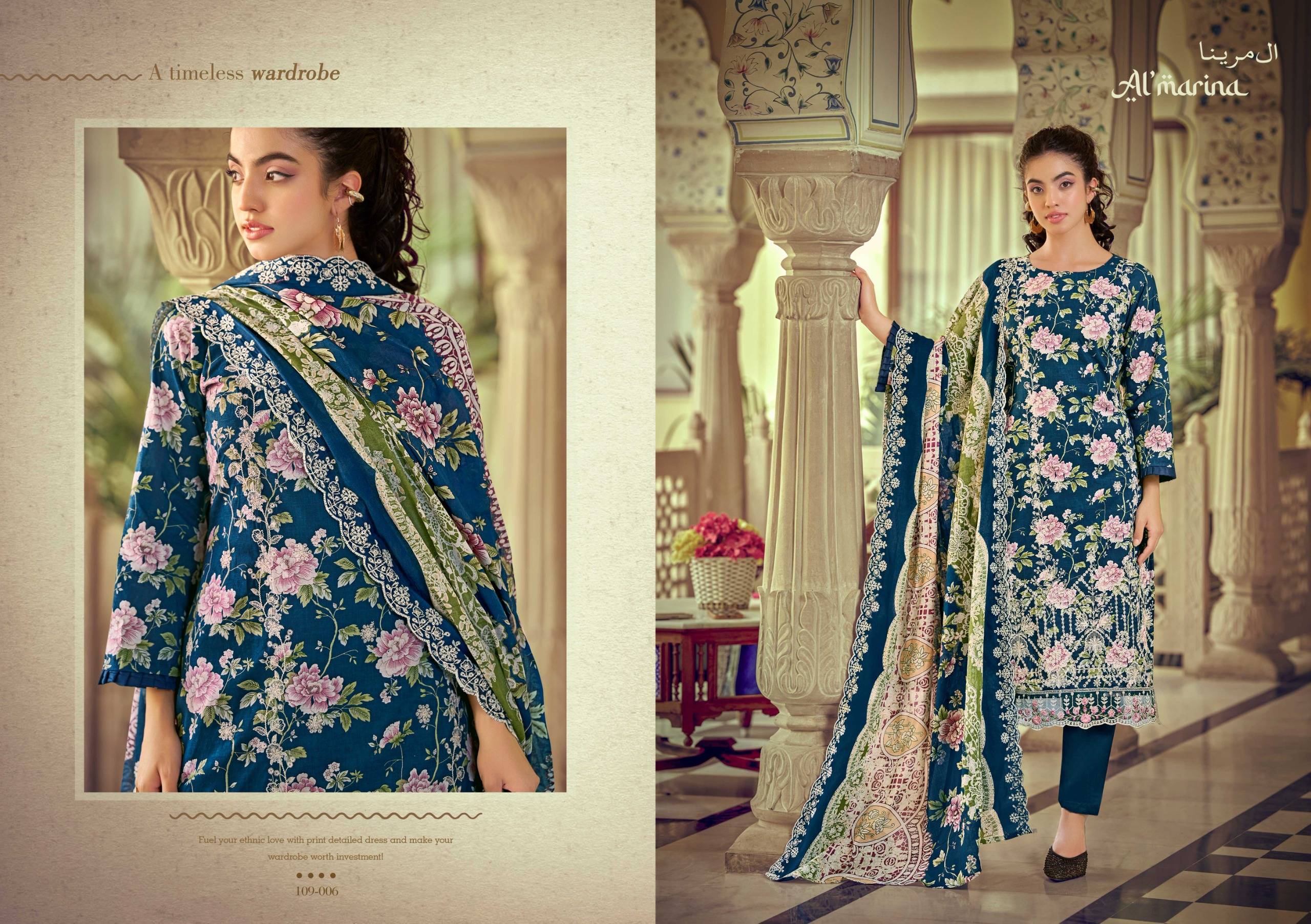 CHIKANKARI VOL 5 by ALMARINA 109001 To 109008 Series Beautiful Pakistani Suits Wear Pure Cotton Dresses At Wholesale Price